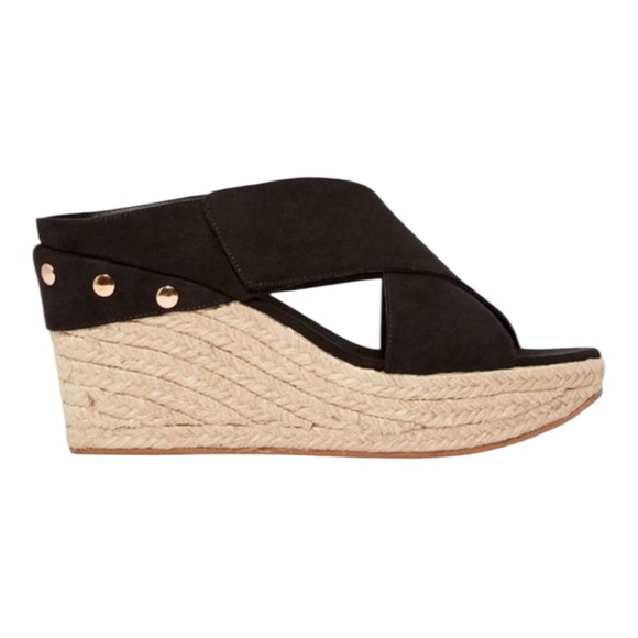 JustFab Shoes - JustFab Black and Gold Wedges with Espadrille Heel
